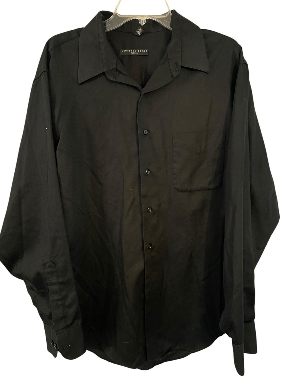 Geoffrey Beene  Black Cotton Blend Button Front Dress Shirt XL 17 1/2